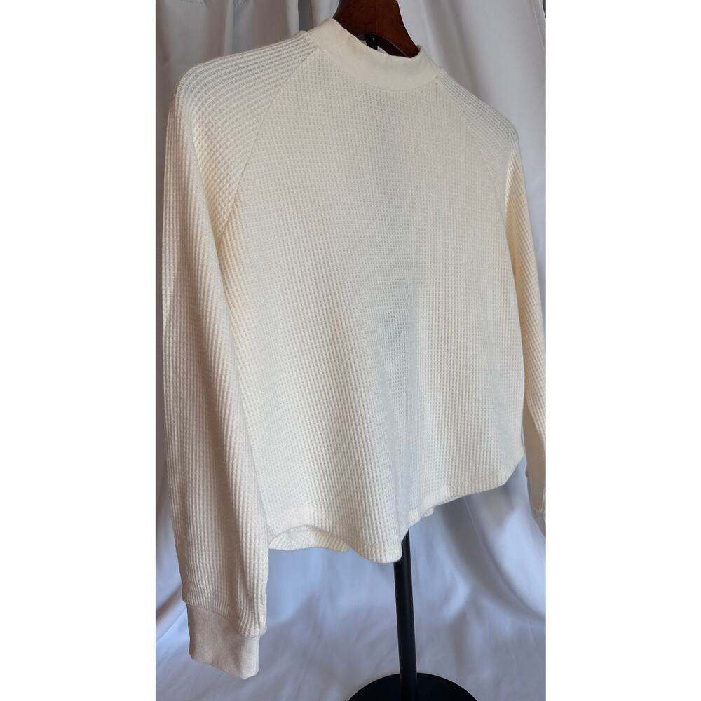 Madewell Waffle-Knit Long Sleeve Crewneck Sweater Small Cream/Ivory